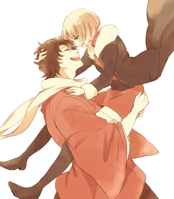 1boy, 1girl, brown_eyes, brown_hair, carrying, closed_eyes, gintama, hatch_(8cco)