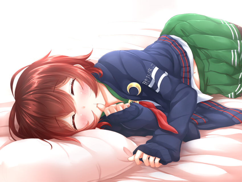 1girl, blush, brown_hair, closed_eyes, gradient_hair, kantai_collection, miiiiiiimu, multicolored_hair