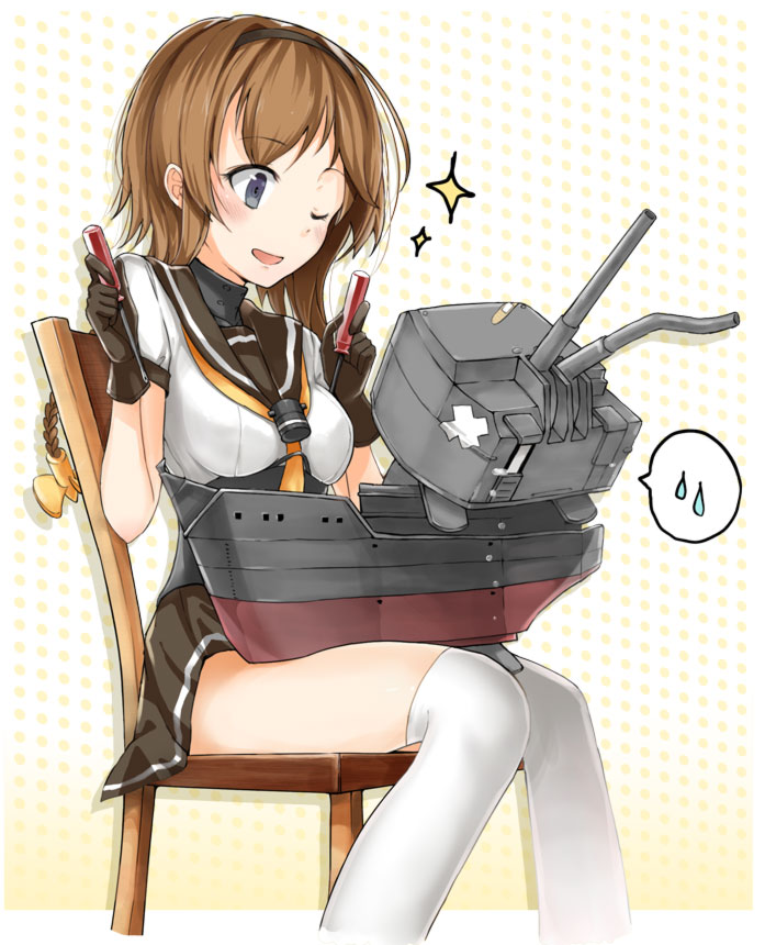 1girl, blue_eyes, braid, brown_hair, chou-10cm-hou-chan_(teruzuki's), guranyto, hairband, kantai_collection