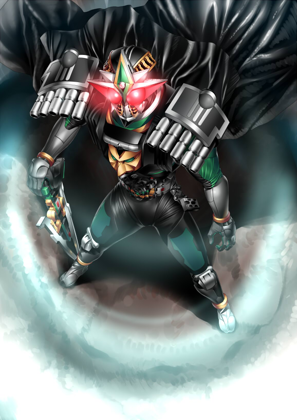 cape, foreshortening, kamen_rider, kamen_rider_den-o_(series), kamen_rider_zeronos, suzume_inui, sword, weapon