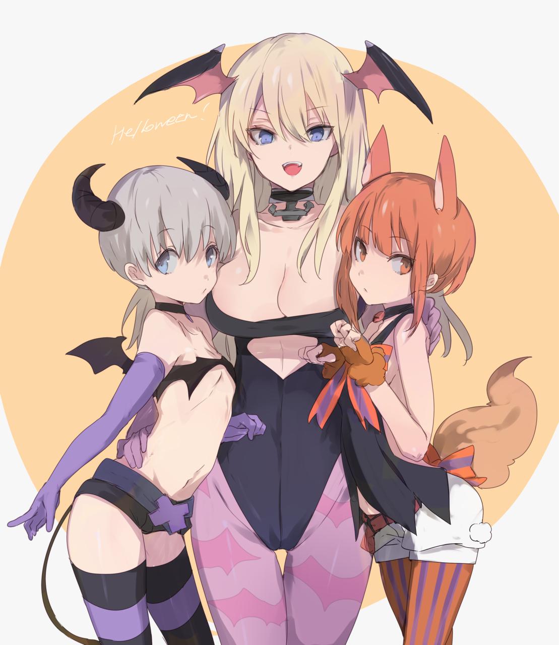 3girls, agu, bat_print, bismarck_(kantai_collection), colored_stripes, elbow_gloves, girl_sandwich, gloves