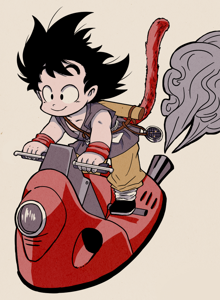1boy, black_eyes, black_hair, dragon_ball, dragon_radar, full_body, monkey_tail, nonana_(mikudrop)