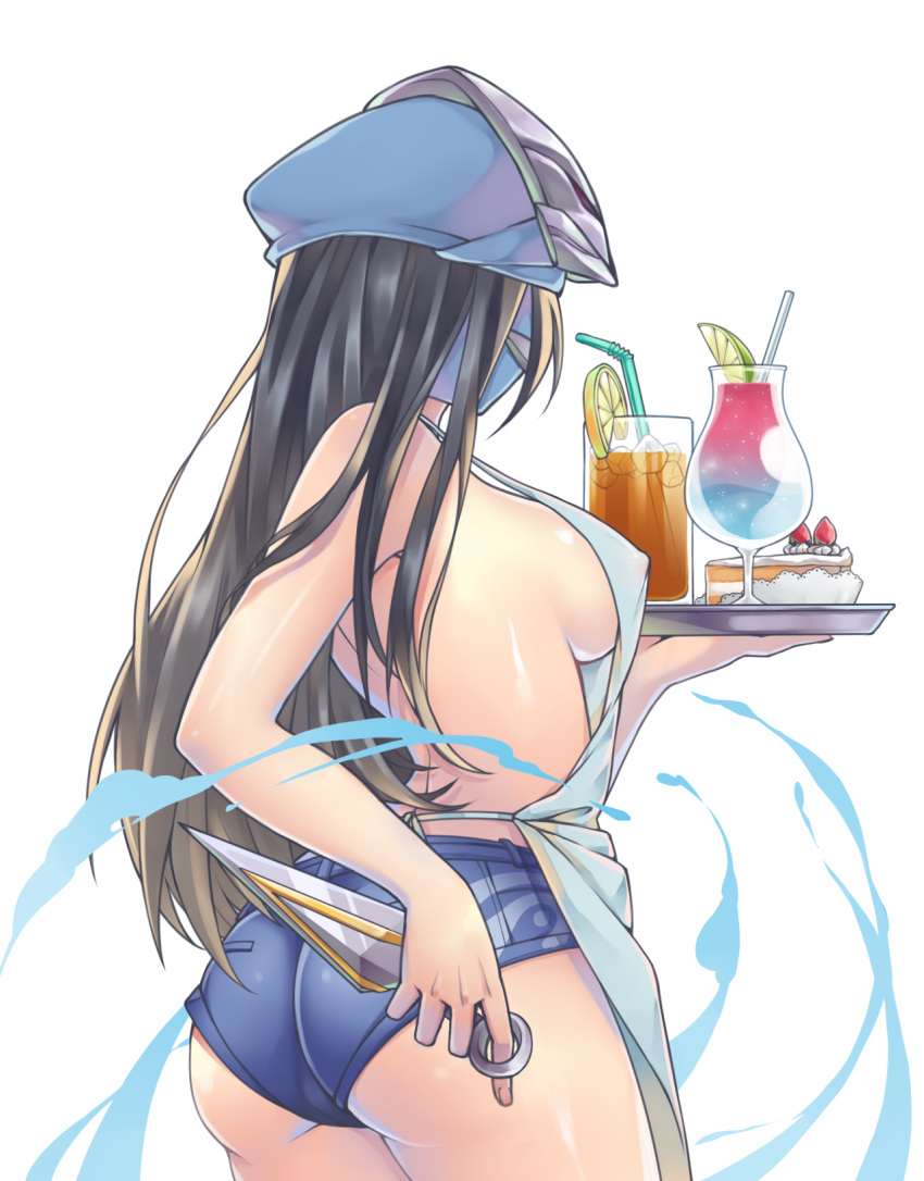 1girl, apron, ass, black_hair, covered_nipples, from_behind, high_water_ninja_(p&amp;d), highres