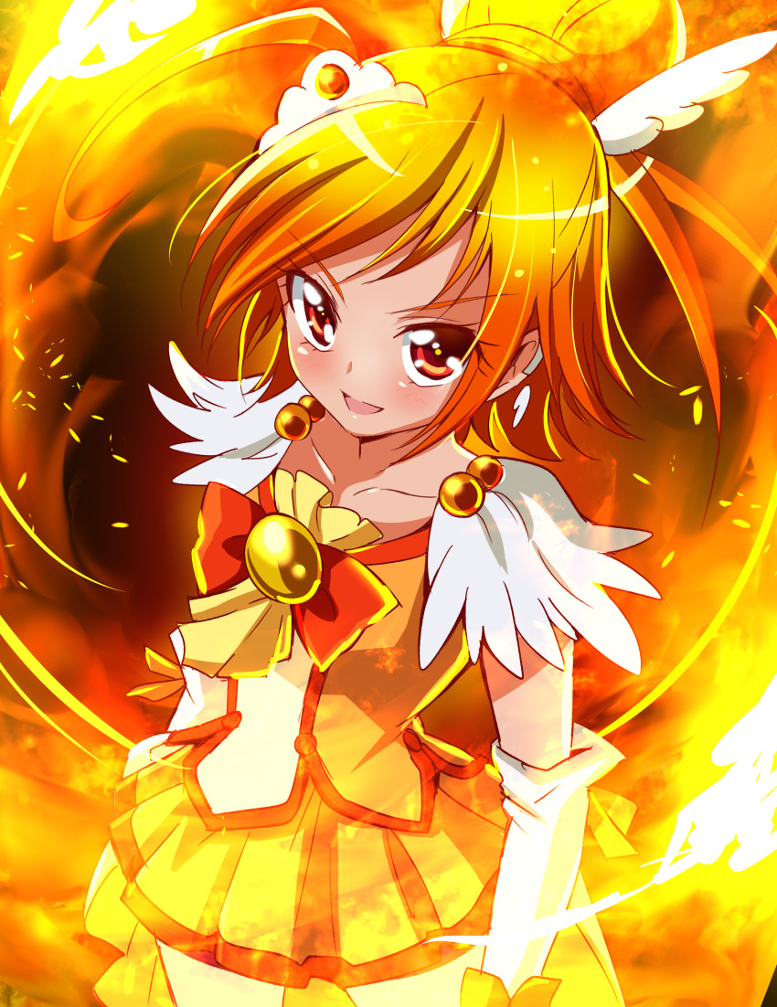 1girl, absurdres, cure_sunny, fire, gradient_hair, highres, hino_akane_(smile_precure!), looking_at_viewer