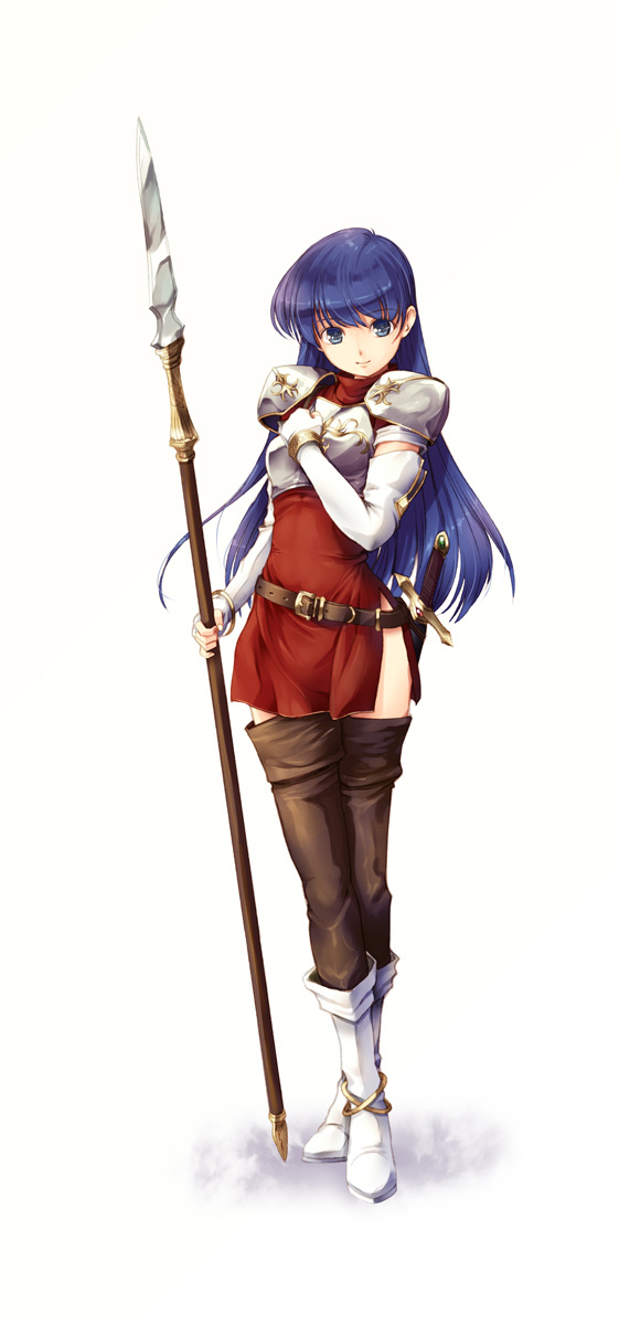 1girl, armor, armored_dress, belt, blue_eyes, blue_hair, boots, breastplate