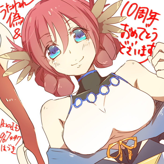 1girl, bare_shoulders, blue_eyes, brown_hair, dutch_angle, hazuki_(denebola), looking_at_viewer, nosuri
