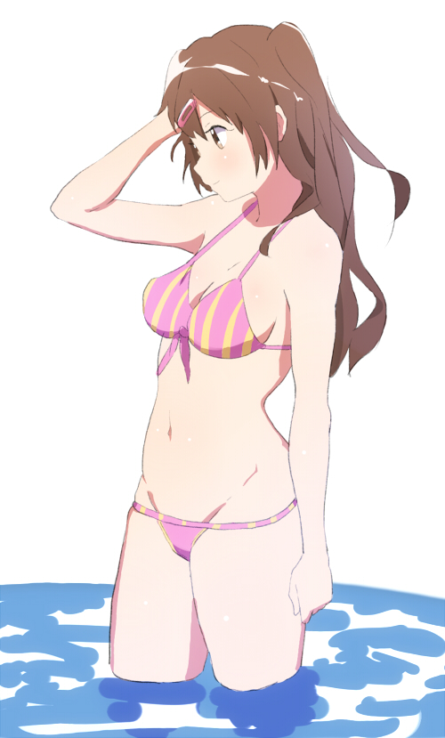 1girl, bikini, breasts, brown_eyes, brown_hair, chuunibyou_demo_koi_ga_shitai!, cleavage, crotch