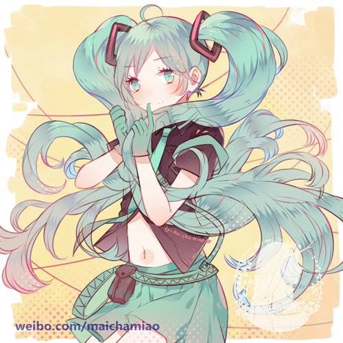 1girl, aqua_eyes, aqua_hair, aqua_skirt, hatsune_miku, jxq199363, koi_wa_sensou_(vocaloid), long_hair, lowres, necktie, short_sleeves, solo, twintails, very_long_hair, vocaloid