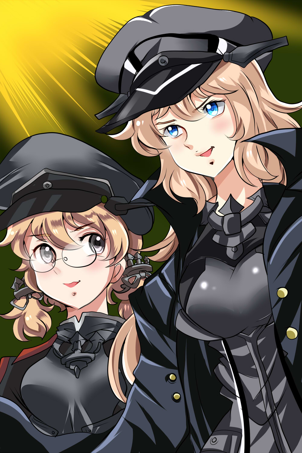 2girls, alternate_costume, bespectacled, bismarck_(kantai_collection), commentary_request, glasses, highres, kantai_collection