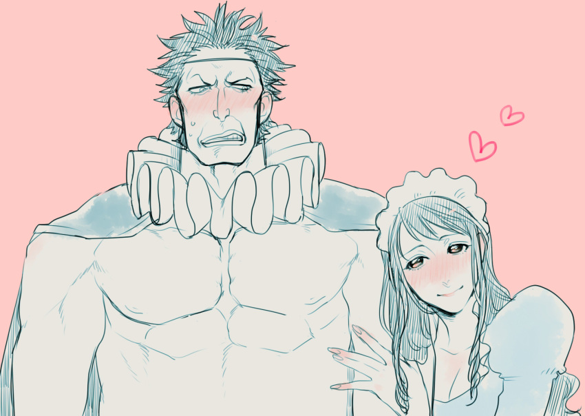 1boy, 1girl, baby_5, black_hair, blush, cape, heart, long_hair