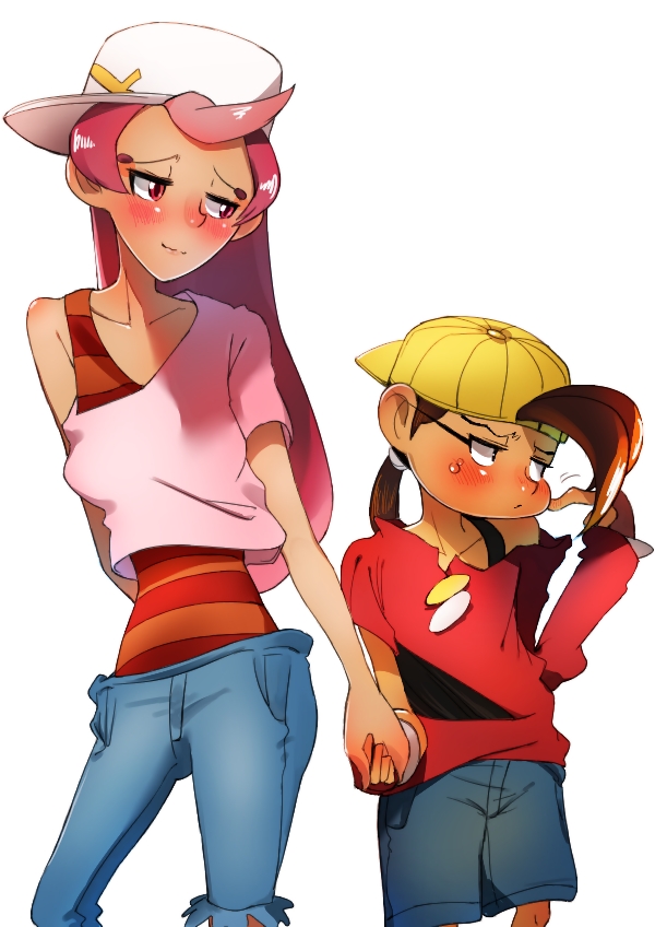 1boy, 1girl, blush, commentary_request, hat, holding_hands, mirumira, otosaki_kanon