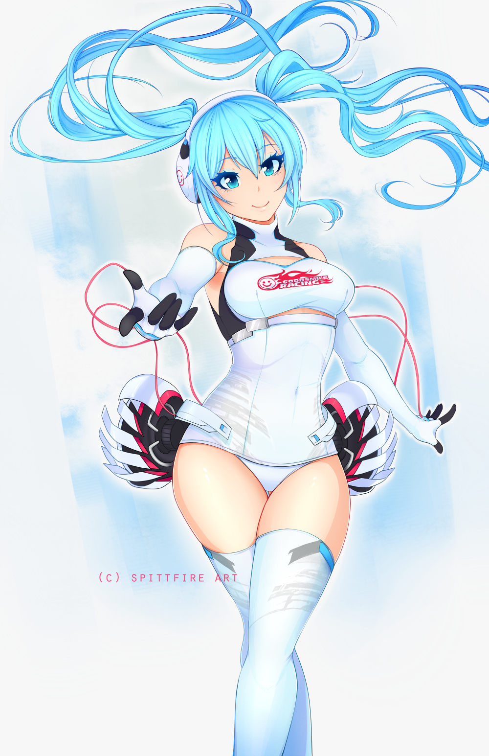 1girl, alternate_costume, amanda_evelyn_earl, aqua_eyes, aqua_hair, deviantart_username, elbow_gloves, gloves