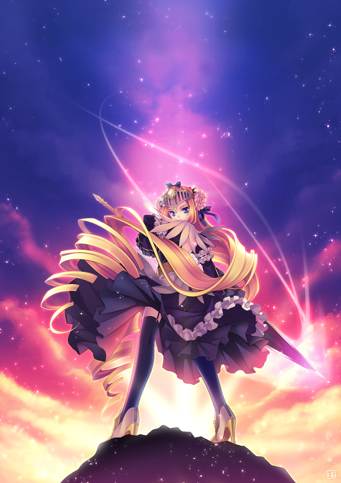 athena_(mythology), blue_eyes, dress, drill_hair, frills, garter_belt, greek_mythology, helm