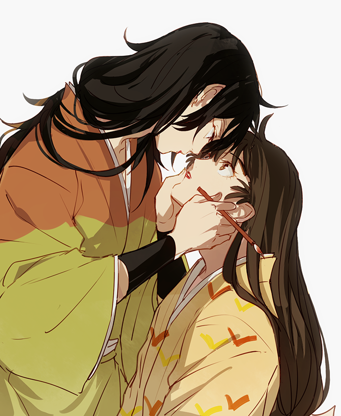 2boys, ahoge, bangs, black_eyes, black_hair, brown_eyes, brown_hair, crossdressinging