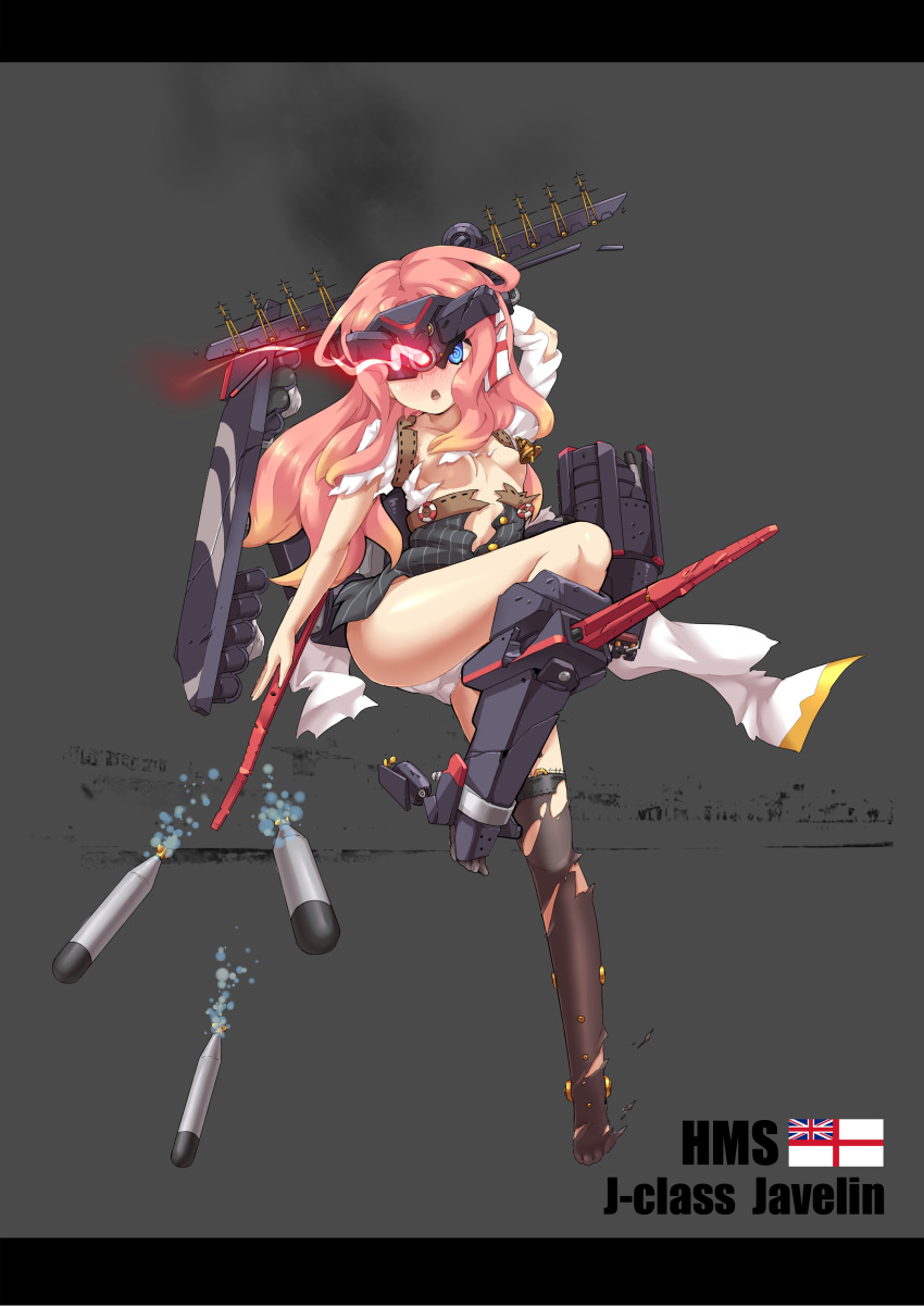 1girl, aa_gun, absurdres, asymmetrical_legwear, black_legwear, blouse, blue_eyes, boots