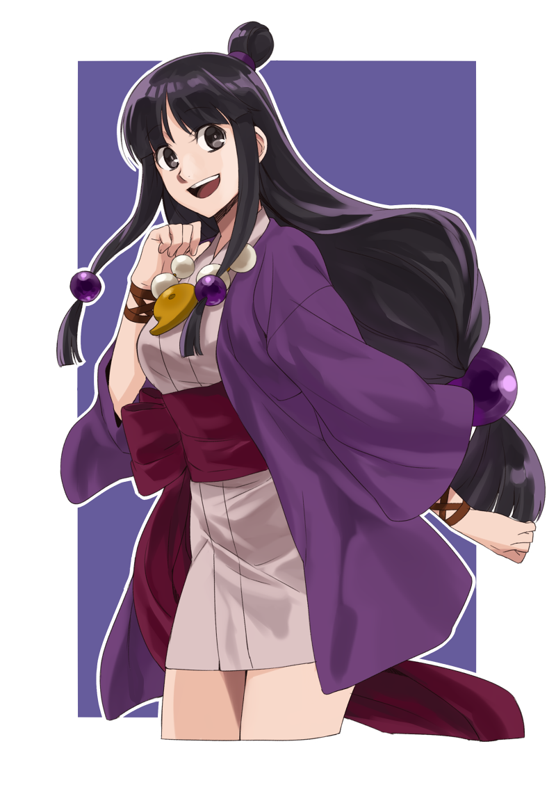 1girl, ayasato_mayoi, black_eyes, black_hair, cowboy_shot, gyakuten_saiban, hair_bun, japanese_clothes