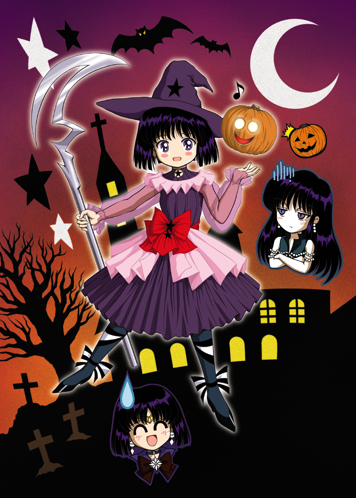 3girls, annoyed, bat, bishoujo_senshi_sailor_moon, black_hair, black_legwear, black_shoes, blush_stickers