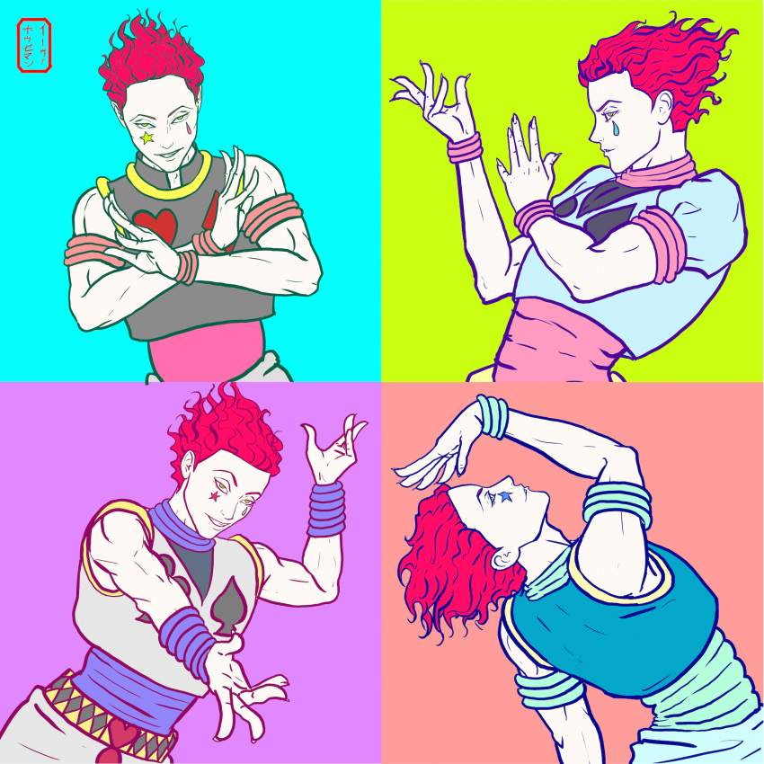 1boy, artist_name, eva_(invisibleninja12), highres, hisoka_(hunter_x_hunter), hunter_x_hunter, nail, profile