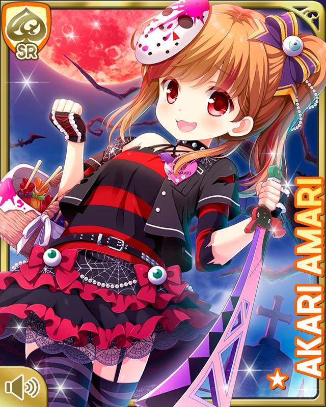 amari_akari, brown_hair, candy, card, girlfriend_(kari), halloween, mask, moon