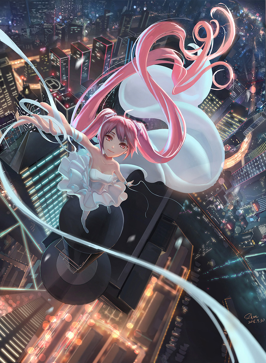 1girl, 2015, absurdly_long_hair, ahoge, alternate_costume, alternate_hair_color, artist_name, bangs