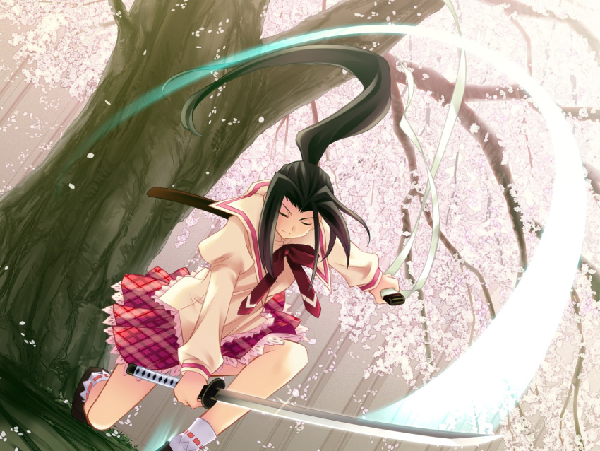 black_hair, hanafubuki, katana, kirinji_himawari, seifuku, skirt, sword
