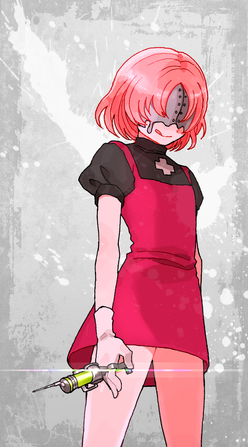 1girl, :q, aligula, alternate_hairstyle, dress, gloves, highres, kekkai_sensen