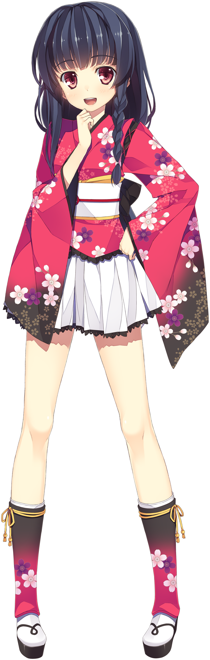 1girl, black_hair, full_body, hand_on_hip, hand_on_own_chin, highres, japanese_clothes, juukishi_cutie_bullet