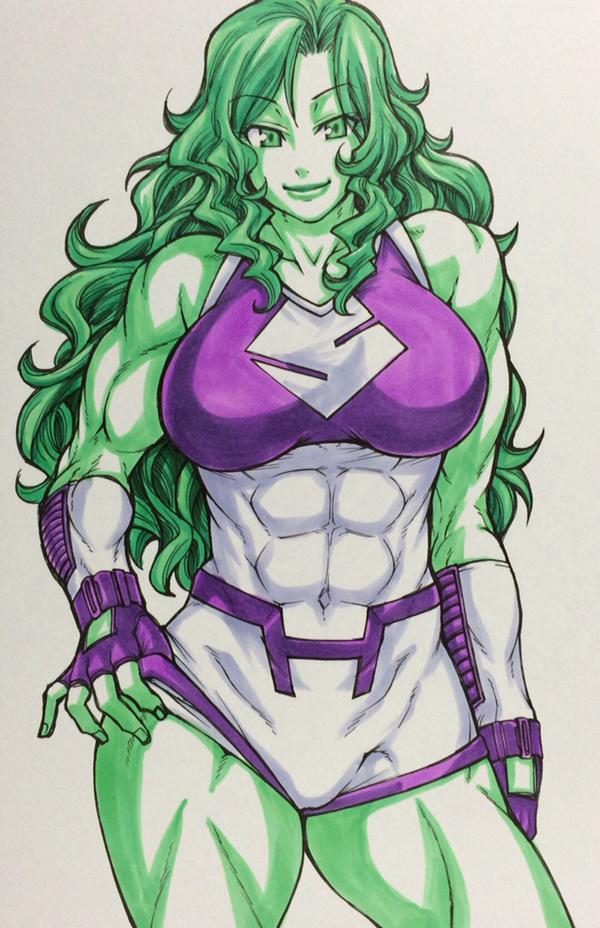 1girl, abs, breasts, chiba_toshirou, cowboy_shot, fingerless_gloves, gloves, green_eyes