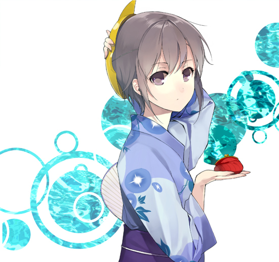 coin_purse, fan, grey_eyes, grey_hair, japanese_clothes, kimono, mask, nagato_yuki