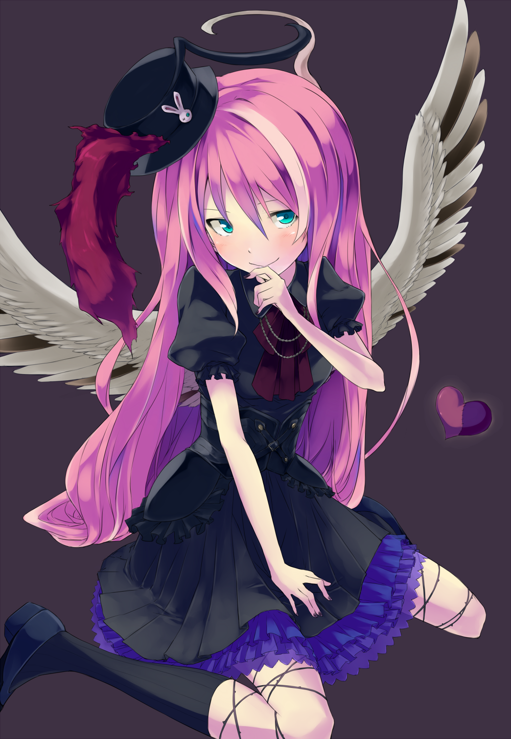 1girl, black_background, black_dress, black_legwear, blush, dress, duel_monster, finger_to_chin