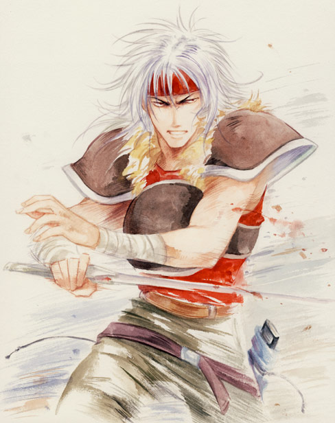 1boy, agahari, armor, fire_emblem, fire_emblem:_thracia_776, galzus_(fire_emblem), grey_hair, simple_background, solo, sword, weapon, white_background