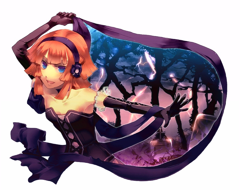 blue_eyes, character_request, elbow_gloves, elm_l_renegade, embalming_(the_another_tale_of_frankenstein), gloves, hairband, lightning