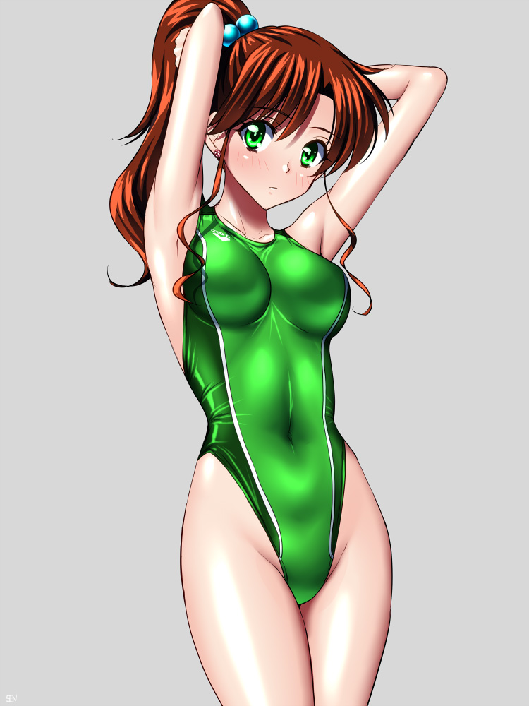 1girl, adjusting_hair, arena_(company), arms_up, bishoujo_senshi_sailor_moon, blush, breasts, brown_hair