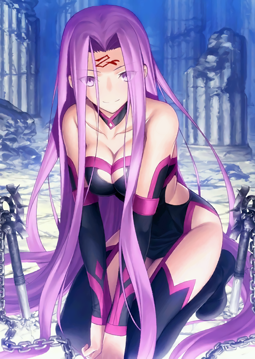 1girl, absurdly_long_hair, breasts, chain, cleavage, eyes_visible_through_hair, fate/grand_order, fate_(series)