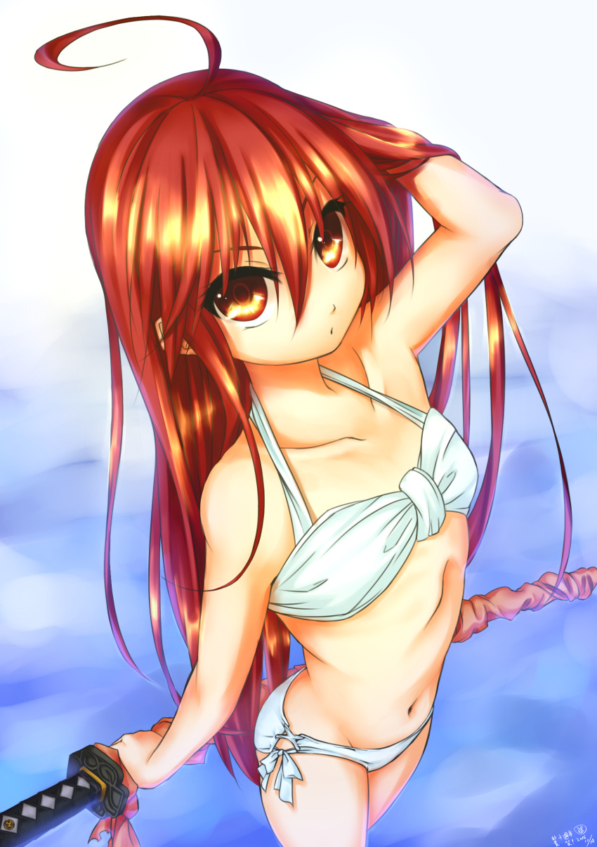 1girl, absurdres, bikini, gundam00uc, highres, long_hair, red_eyes, redhead