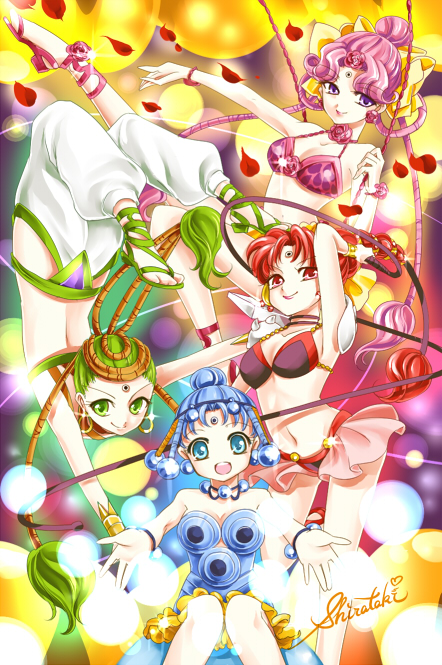 4girls, :d, bindi, bishoujo_senshi_sailor_moon, blue_eyes, blue_hair, bow, cerecere_(sailor_moon)