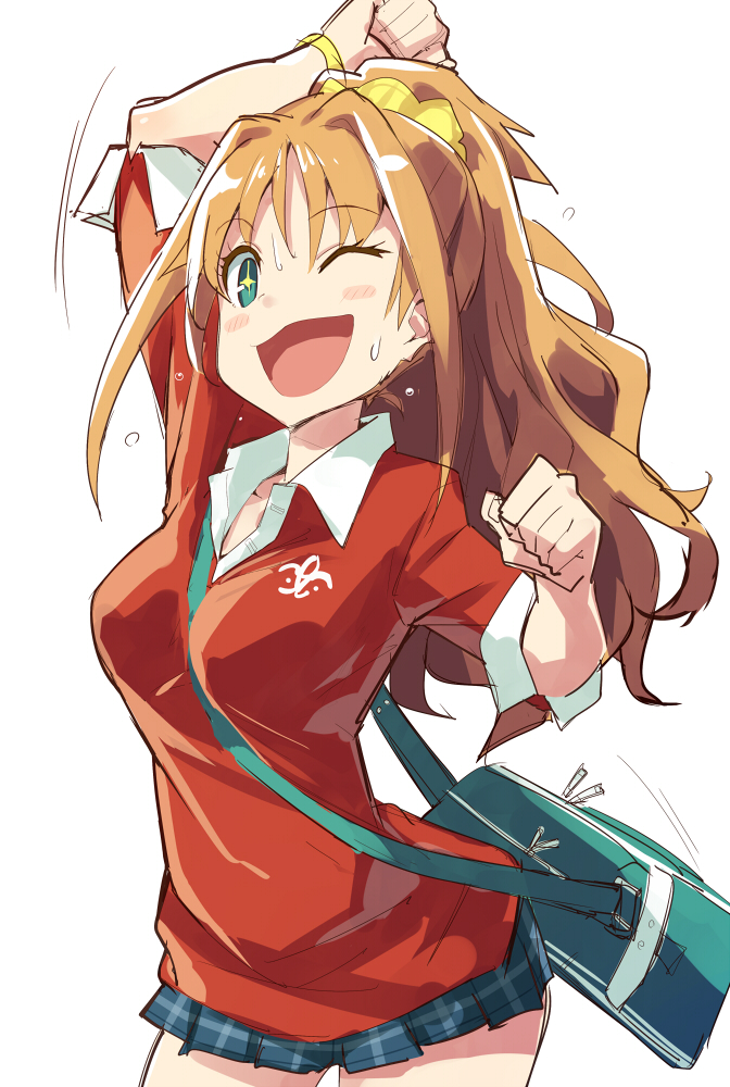 +_-, 1girl, bow, brown_hair, green_eyes, hair_bow, hino_akane_(idolmaster), idolmaster