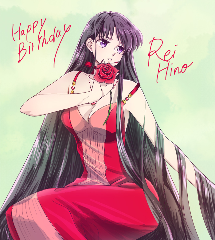 1girl, absurdly_long_hair, bare_shoulders, bishoujo_senshi_sailor_moon, black_hair, character_name, dress, flower