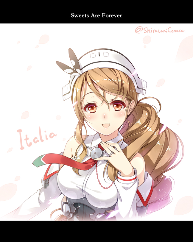 1girl, bare_shoulders, breasts, brown_eyes, brown_hair, corset, detached_sleeves, hair_ornament