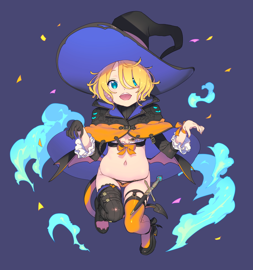 1girl, blonde_hair, blue_eyes, blush, cape, dagger, dungeons_&amp;_princess, gloves
