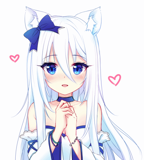 1girl, animal_ears, animated, animated_gif, bare_shoulders, blue_eyes, blush, bow