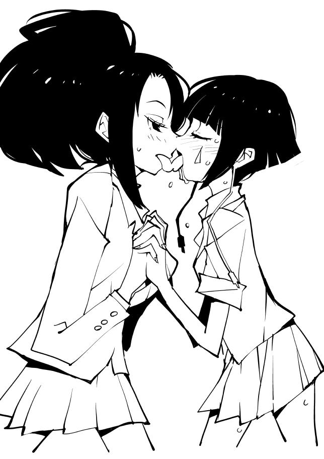 2girls, blush, boku_no_hero_academia, closed_eyes, dowman_sayman, french_kiss, holding_hands, jirou_kyouka