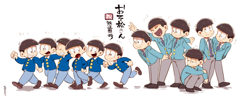 6+boys, amazou, arms_behind_head, black_hair, brothers, child, choromatsu, closed_eyes