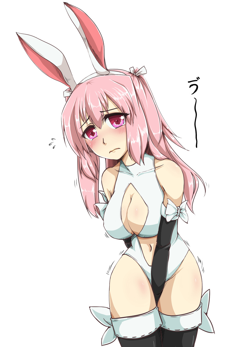 1girl, absurdres, animal_ears, bare_shoulders, blush, bon_(pixiv518591), breasts, bunny_girl