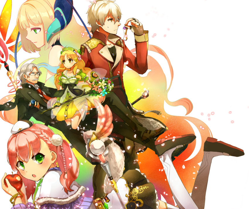 2boys, 38kb_(38shiki), 3girls, apple, atelier_(series), atelier_ayesha, atelier_escha_&amp;_logy, ayesha_altugle