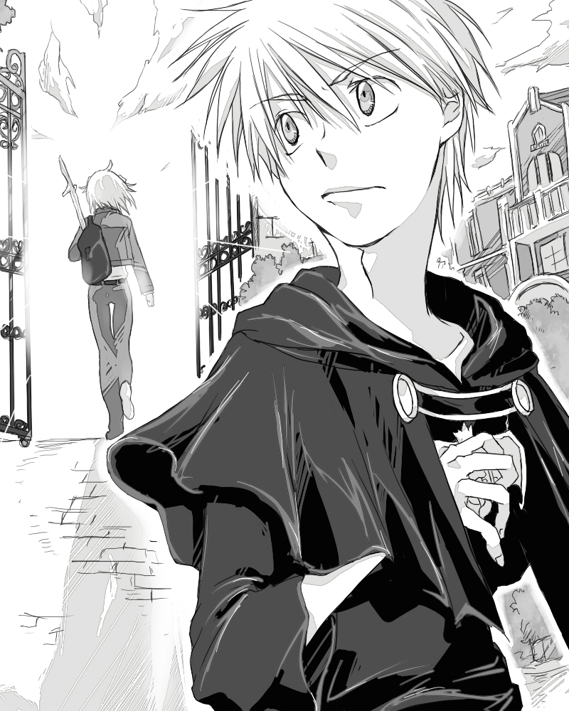 cleo_everlastin, kittaka_kaname, majic_lin, majutsushi_orphen, monochrome, short_hair, sword, weapon