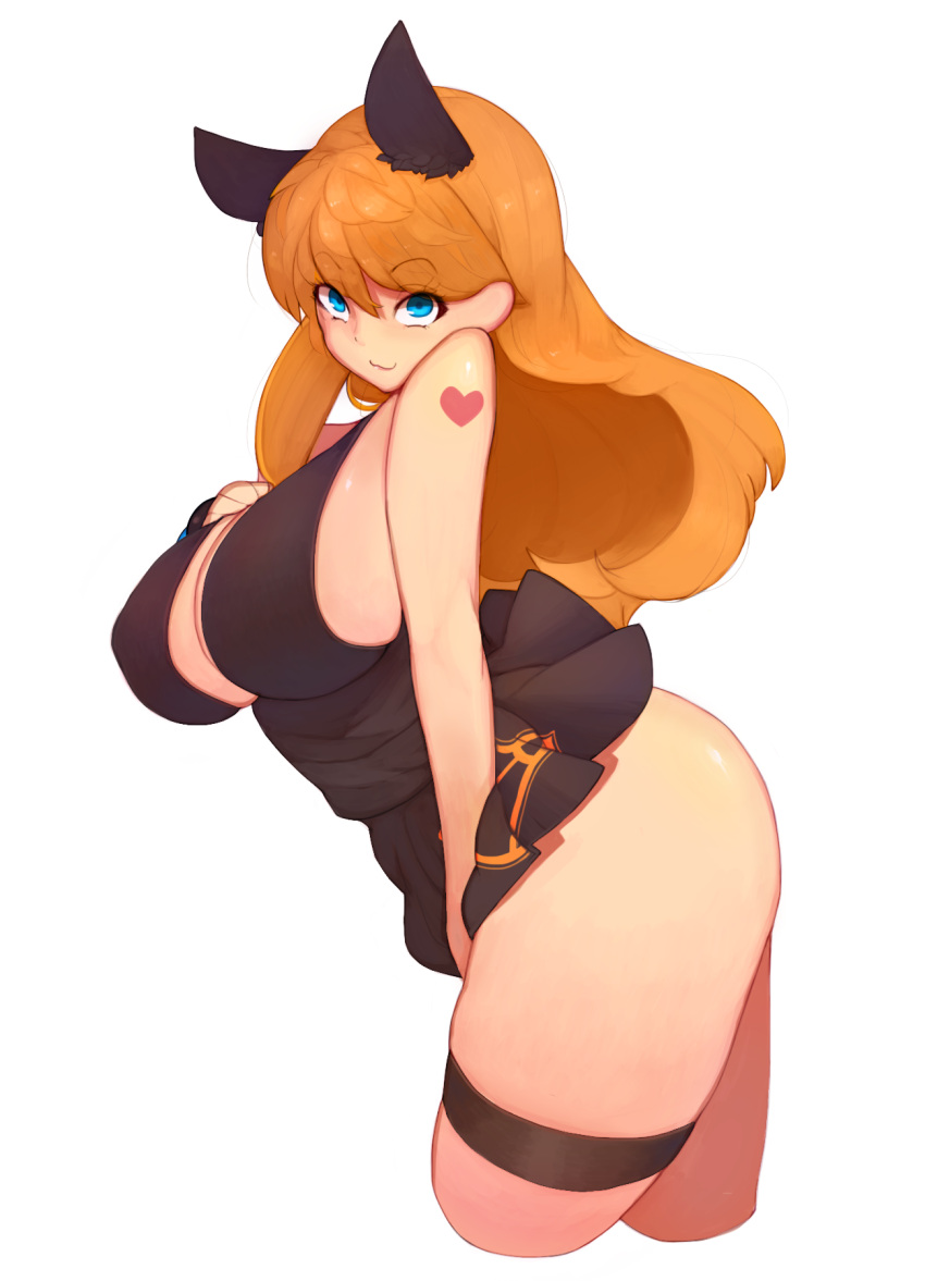 1girl, :3, ass, blue_eyes, breasts, cleavage, covered_nipples, dungeon_and_fighter