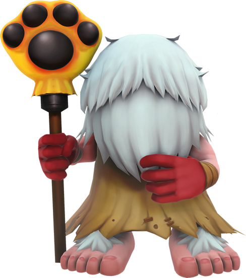3d, barefoot, beard, creature, digimon, digimon_world_-next_0rder-, facial_hair, game_model, gloves, holding_staff, jijimon, no_humans, official_art, red_gloves, staff, transparent_bakground, white_hair