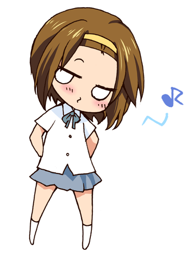 blush, brown_hair, chibi, k-on!, manji_(nanakirio), school_uniform, short_hair, skirt, solo, tainaka_ritsu