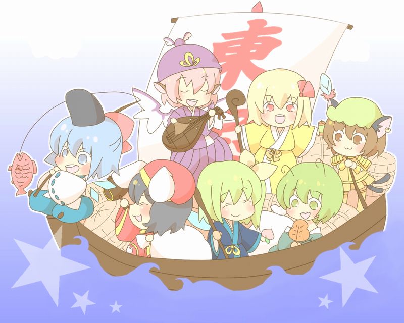 chen, chibi, cirno, daiyousei, inaba_tewi, japanese_clothes, mystia_lorelei, rumia